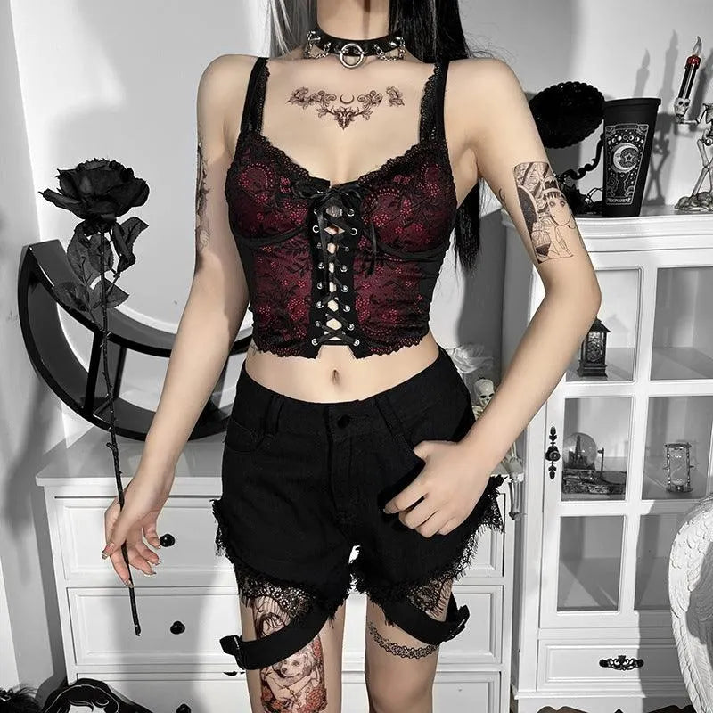 V-neck Strappy Lace Tank Top
