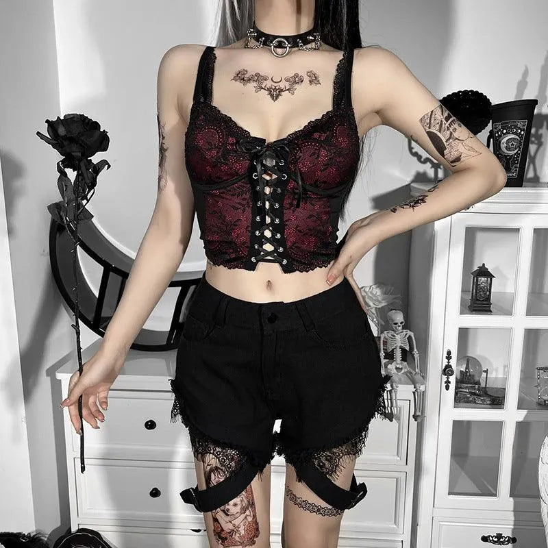V-neck Strappy Lace Tank Top