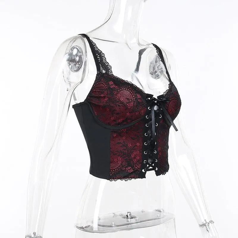 V-neck Strappy Lace Tank Top