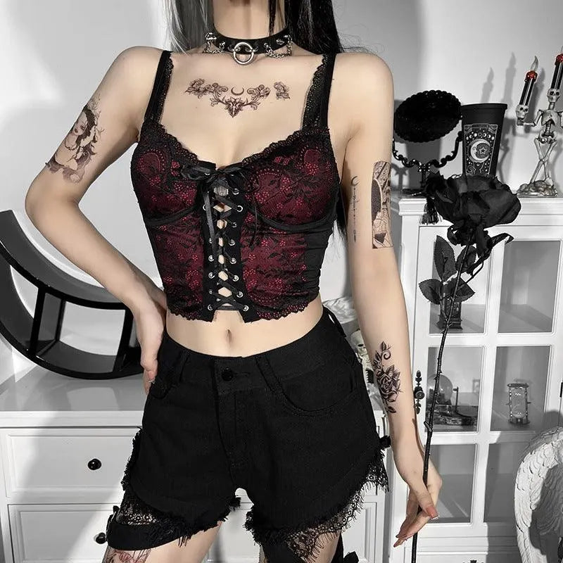 V-neck Strappy Lace Tank Top