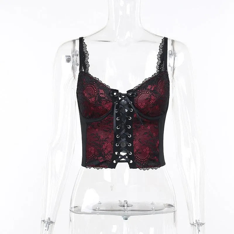 V-neck Strappy Lace Tank Top