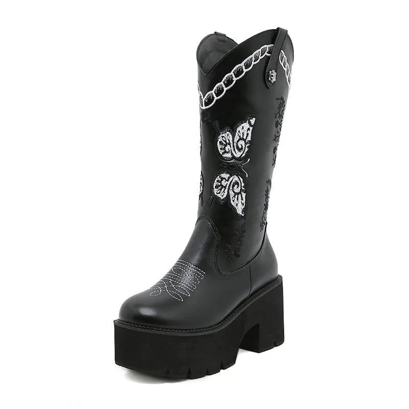 Butterfly Embroidered Boots