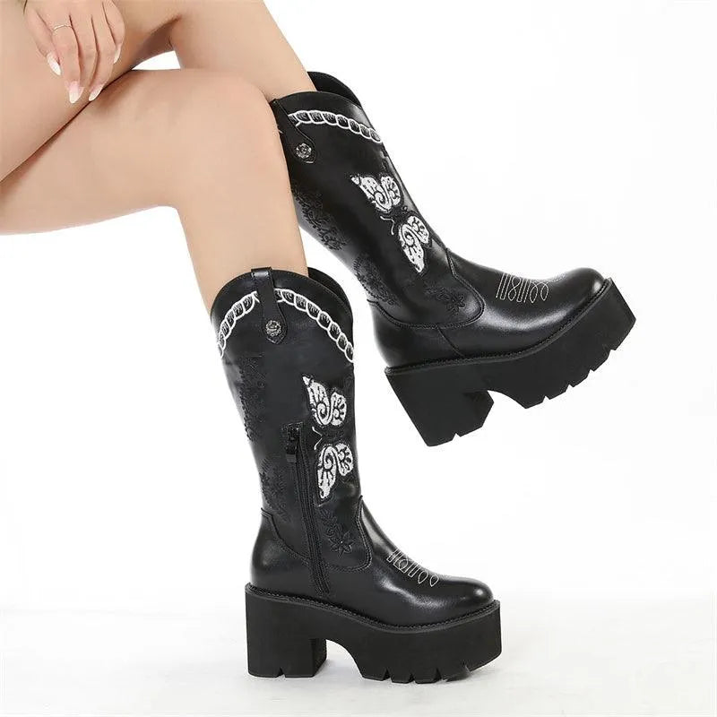 Butterfly Embroidered Boots