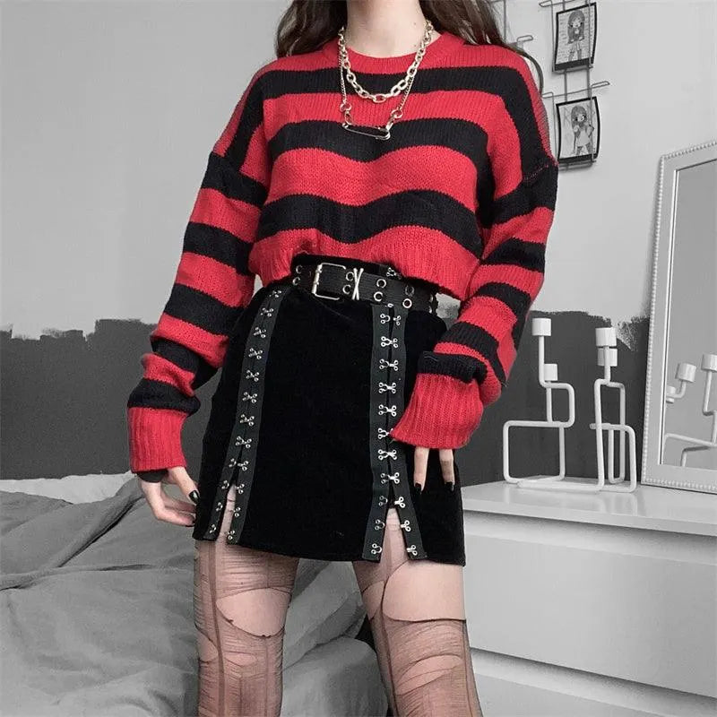 Red and Black Striped Sweater