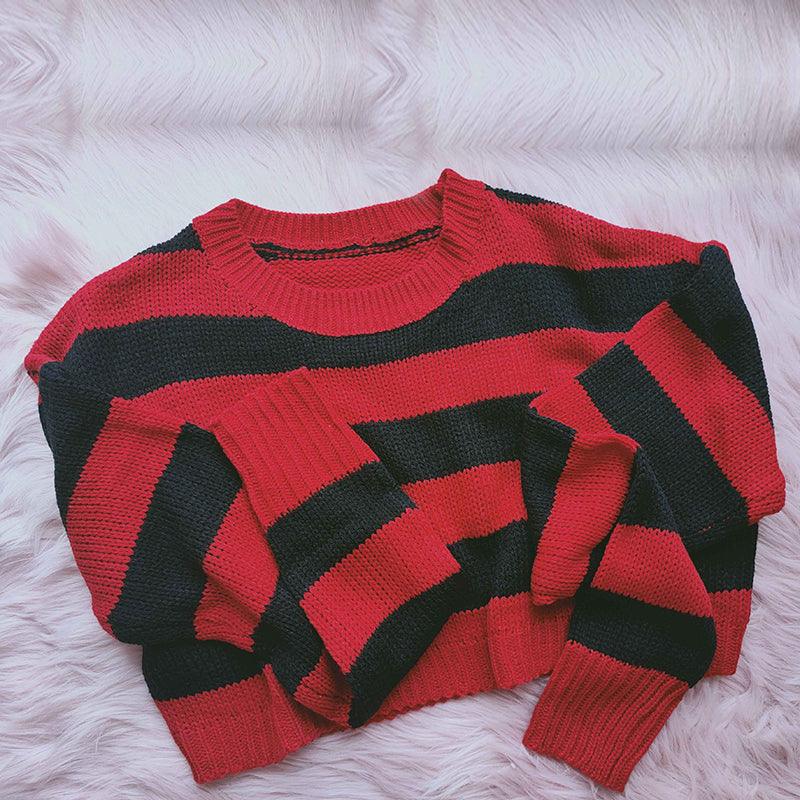 Red and Black Striped Sweater