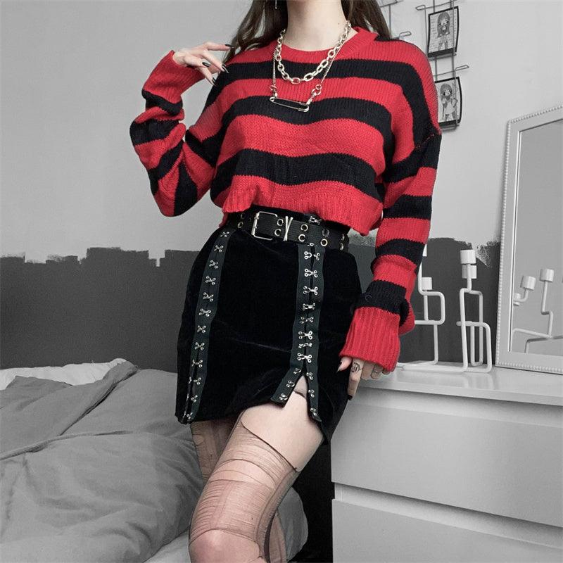 Red and Black Striped Sweater