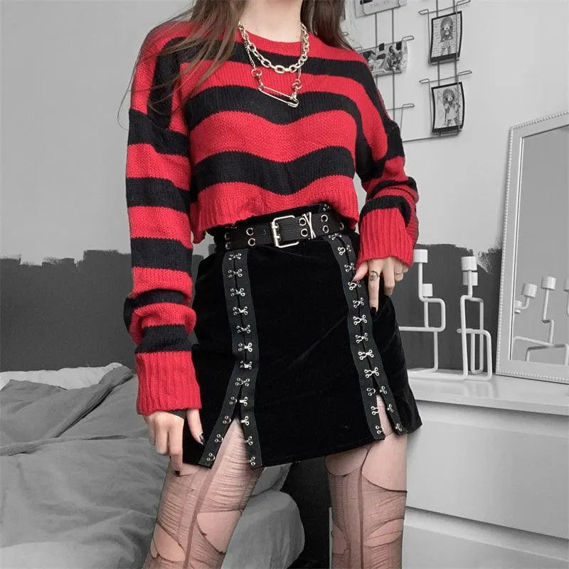 Red and Black Striped Sweater