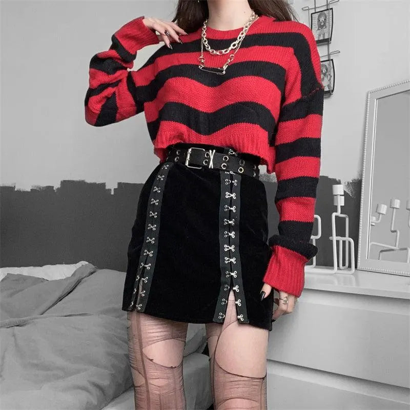 Red and Black Striped Sweater