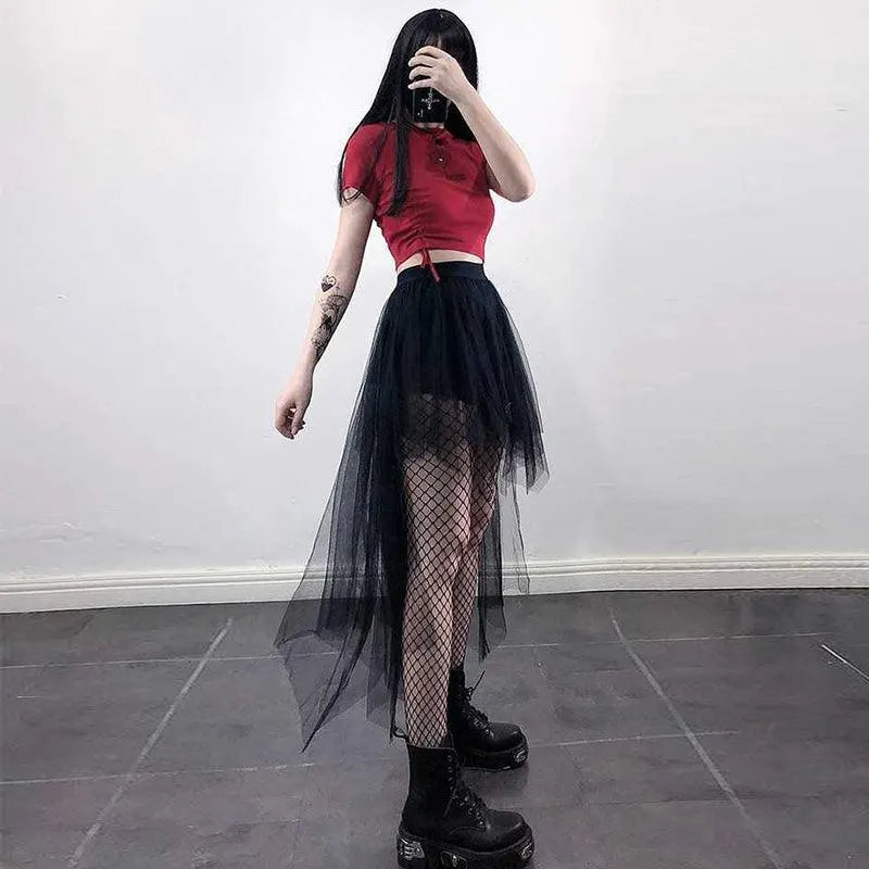 Irregular Designed Mesh Lace Skirt