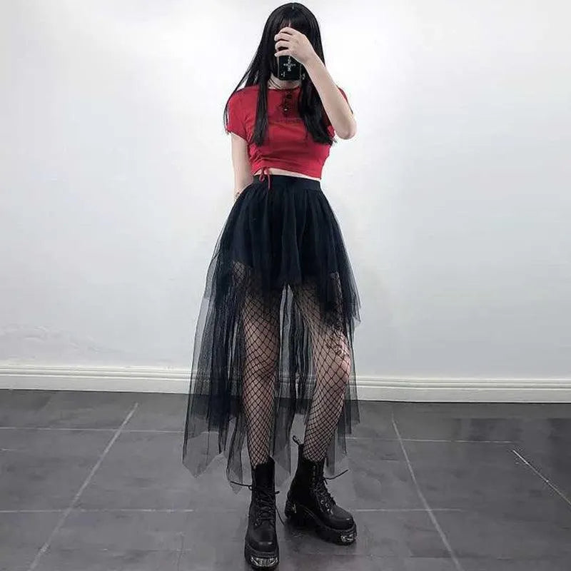 Irregular Designed Mesh Lace Skirt
