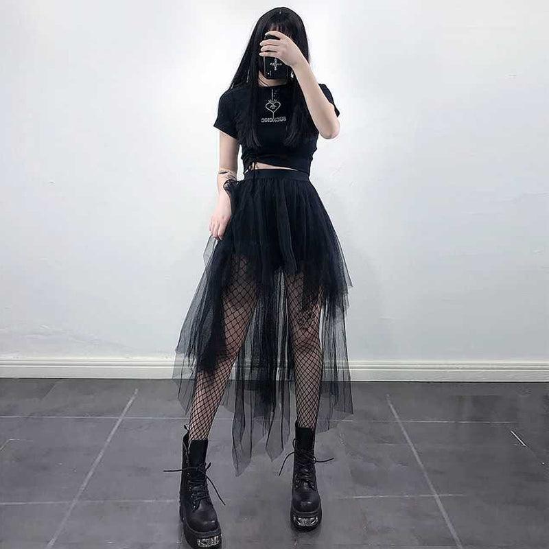Irregular Designed Mesh Lace Skirt