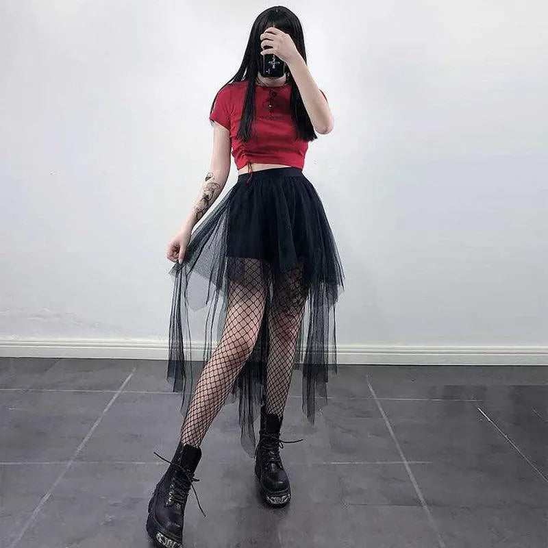 Irregular Designed Mesh Lace Skirt