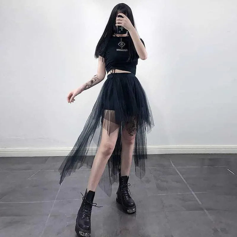 Irregular Designed Mesh Lace Skirt