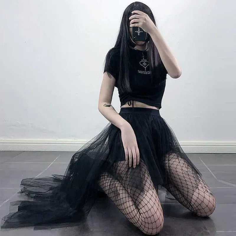 Irregular Designed Mesh Lace Skirt