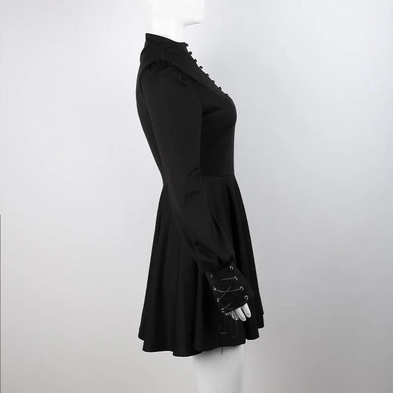 Button Line A-line Pleated Dress