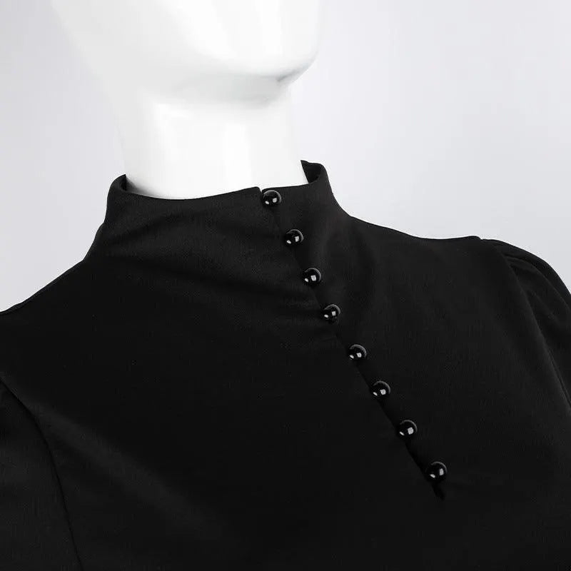 Button Line A-line Pleated Dress