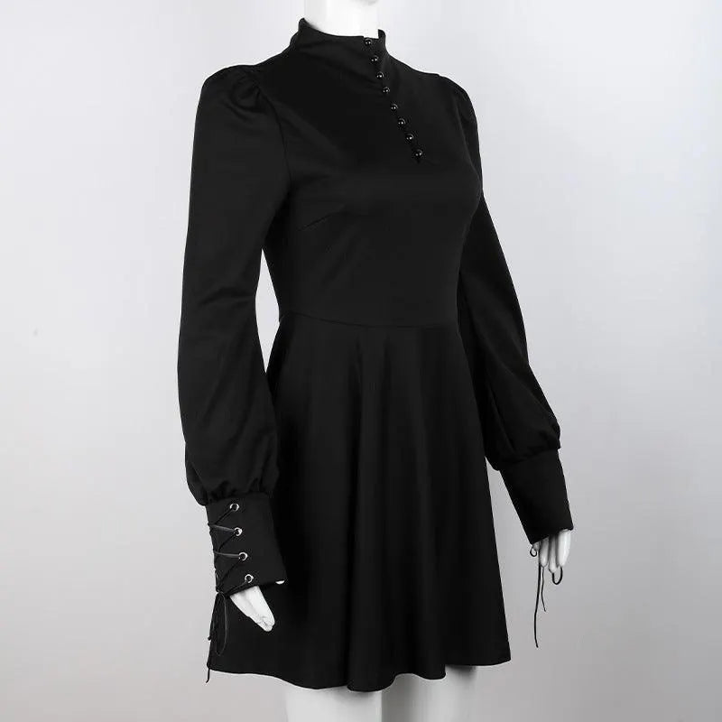 Button Line A-line Pleated Dress