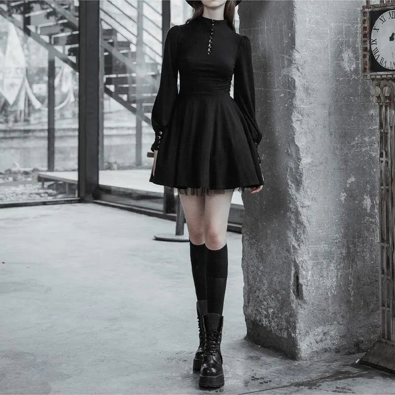 Button Line A-line Pleated Dress