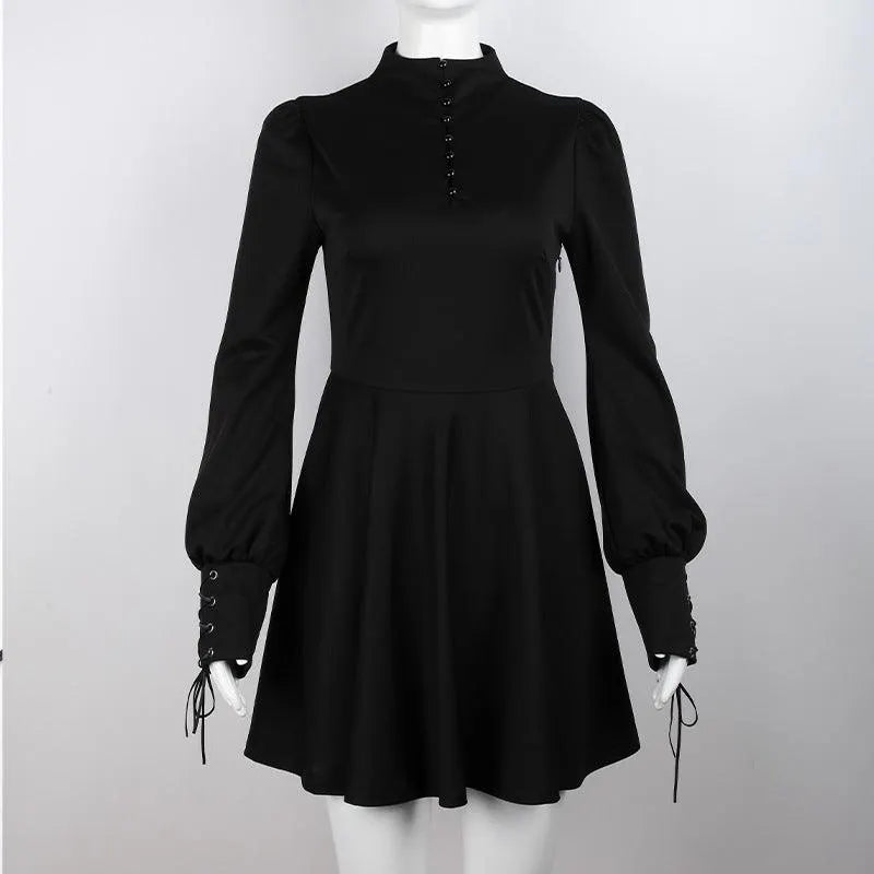 Button Line A-line Pleated Dress