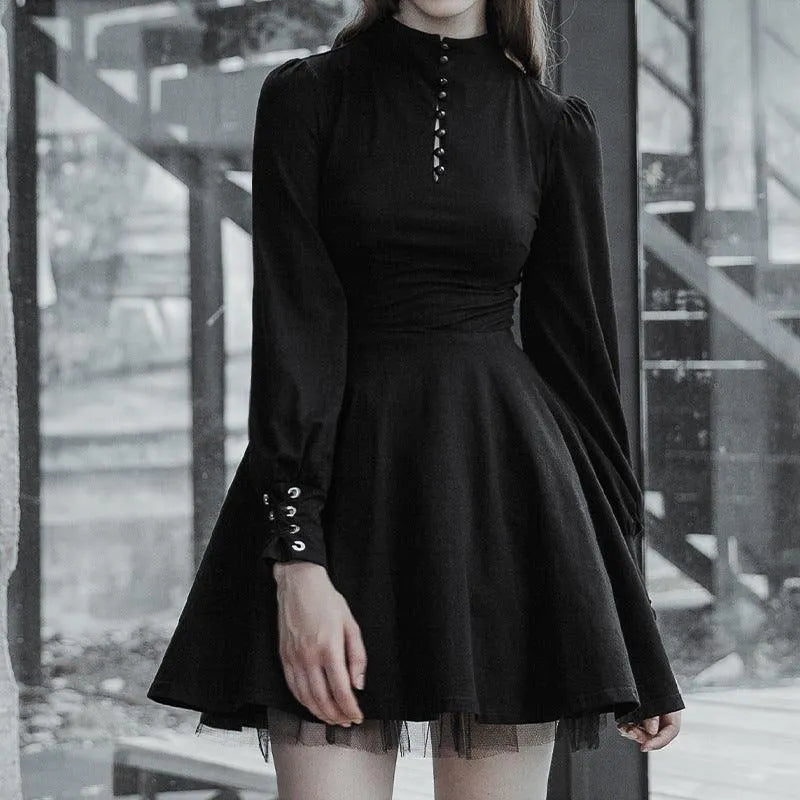 Button Line A-line Pleated Dress