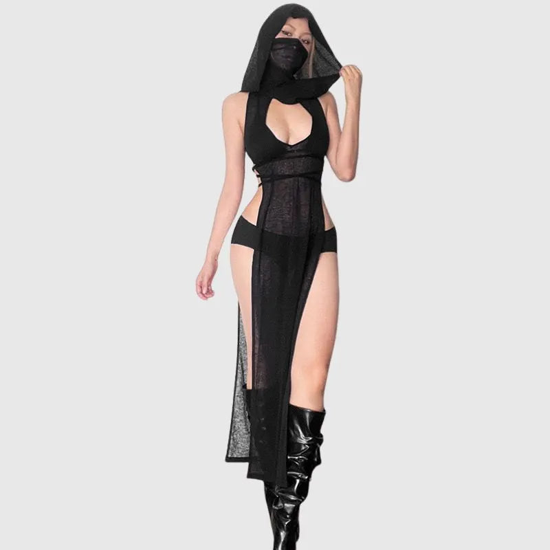 Hooded Hollow Out Knit Dress