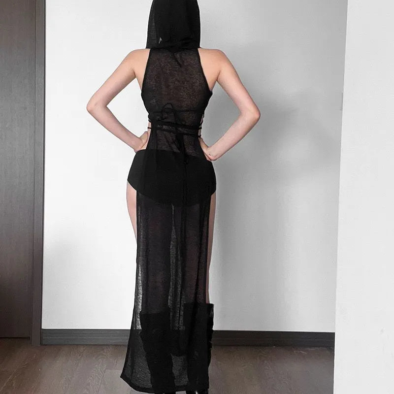 Hooded Hollow Out Knit Dress