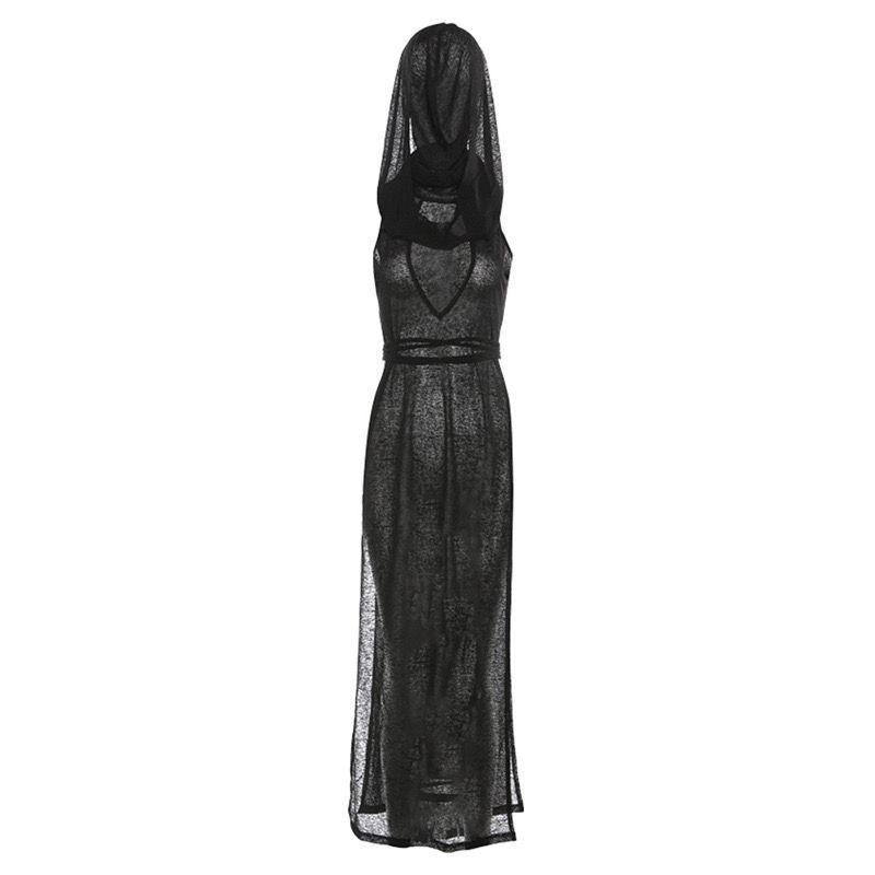 Hooded Hollow Out Knit Dress