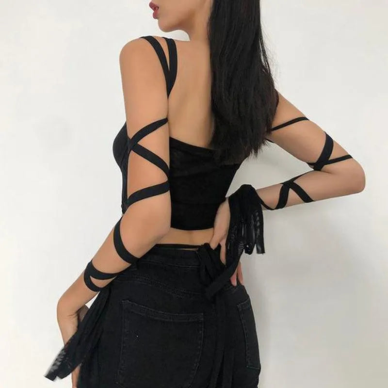 Gothic Mesh Lace Up Top
