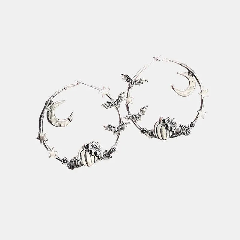 Halloween Moon Pumpkin Big Earrings
