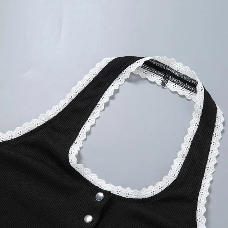 Halter Lace Open-Neck Short Tank Top