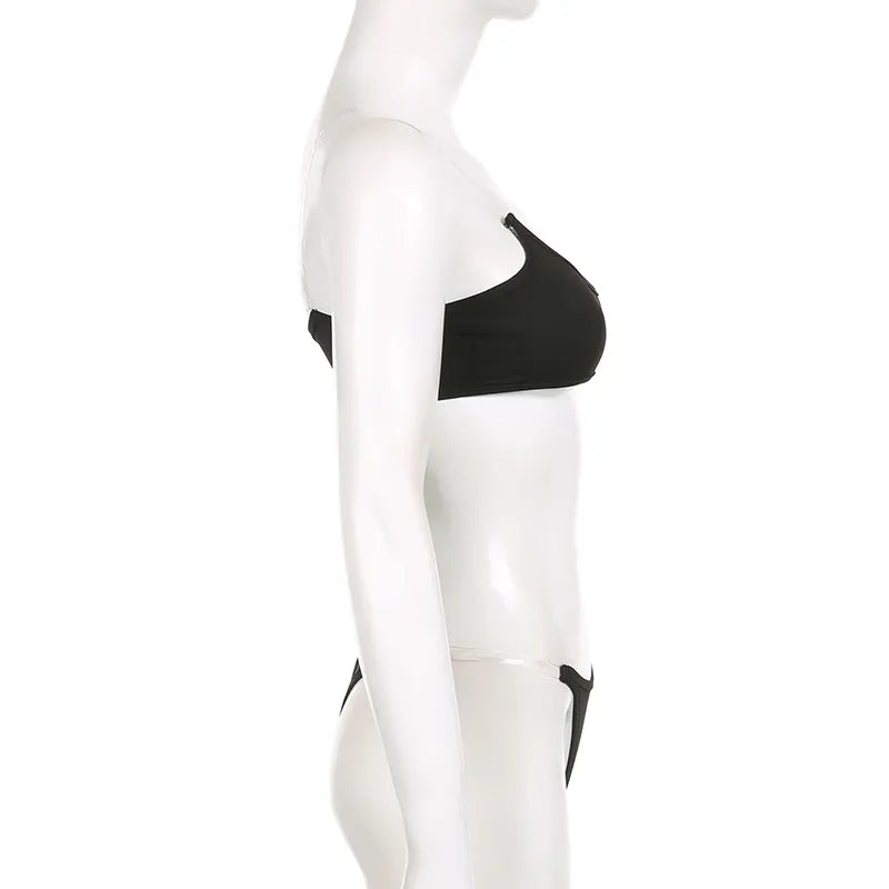 Asymmetric Invisible Halter One-shoulder Bikini