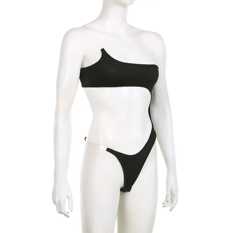 Asymmetric Invisible Halter One-shoulder Bikini