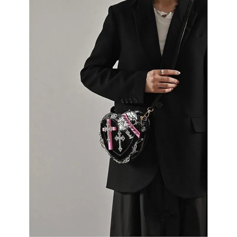 Cross Rivet Heart Shaped Bag