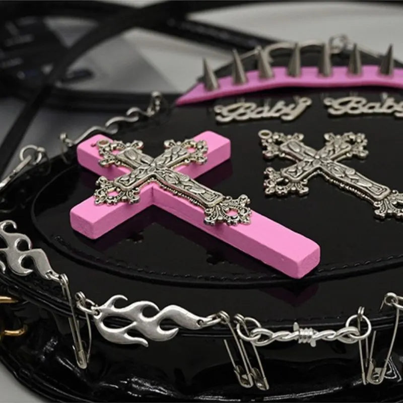 Cross Rivet Heart Shaped Bag