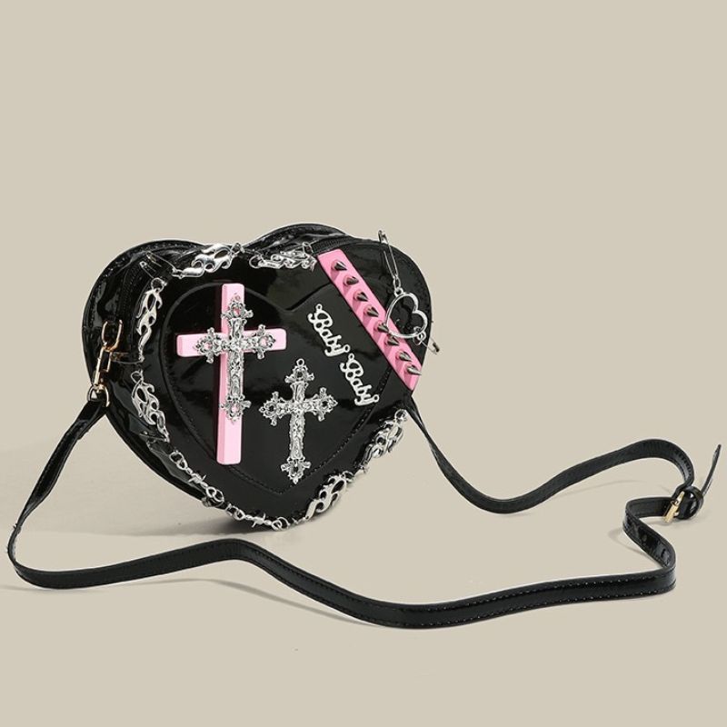 Cross Rivet Heart Shaped Bag