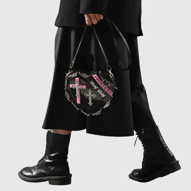Cross Rivet Heart Shaped Bag