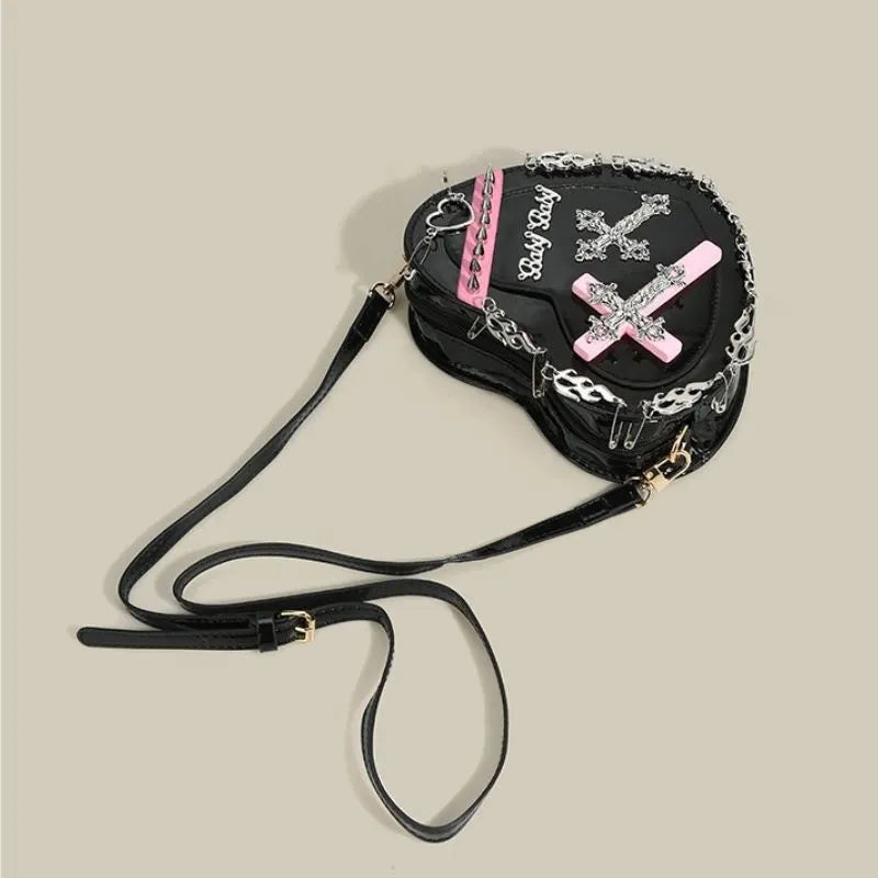 Cross Rivet Heart Shaped Bag