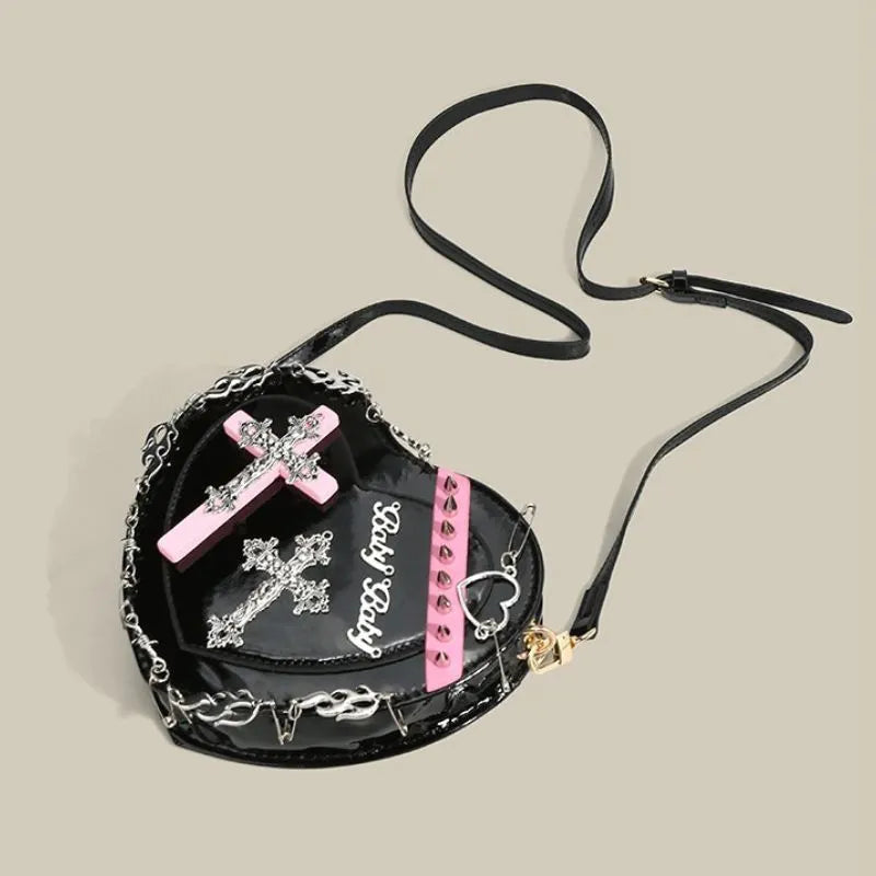 Cross Rivet Heart Shaped Bag