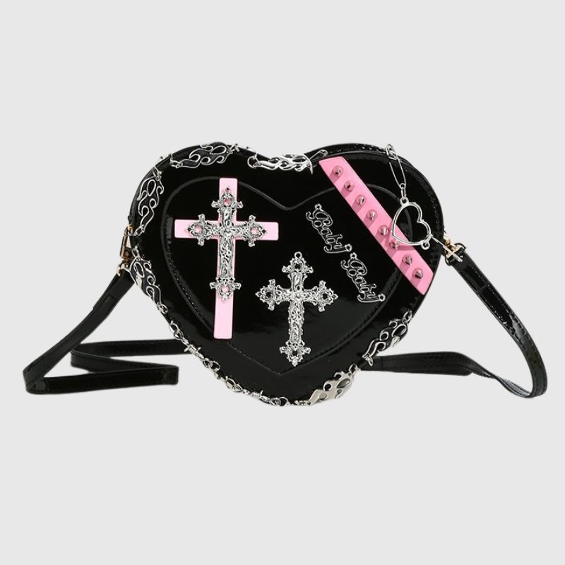 Cross Rivet Heart Shaped Bag