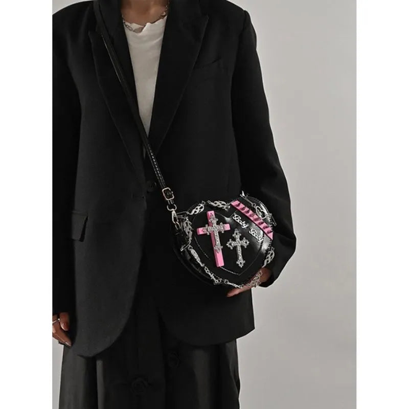 Cross Rivet Heart Shaped Bag