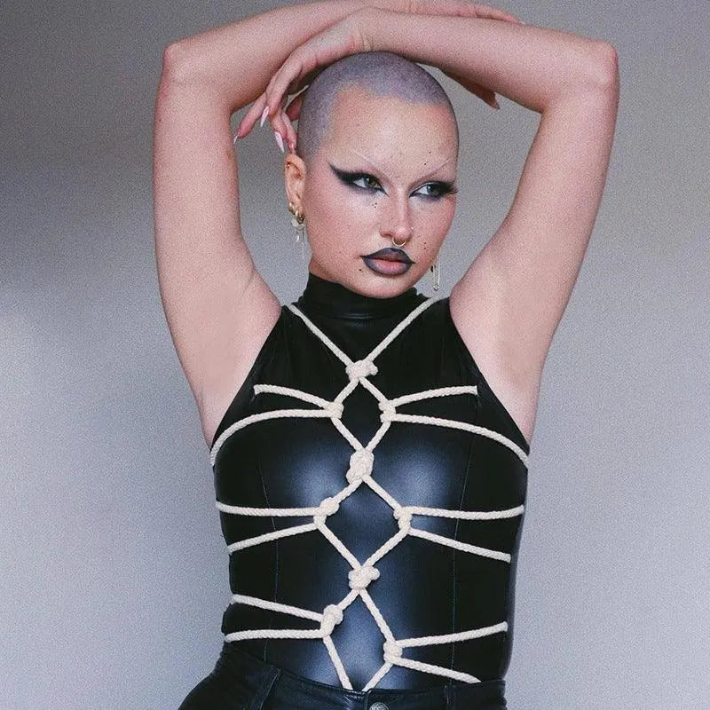 PU Straps Tight Bodysuit