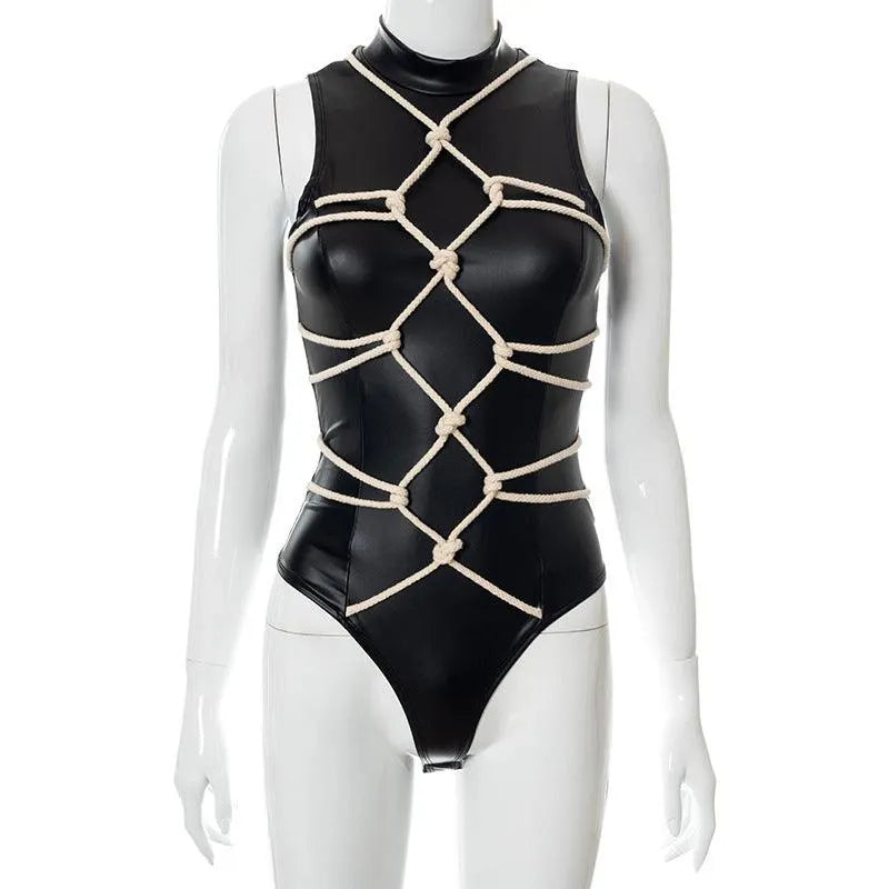 PU Straps Tight Bodysuit