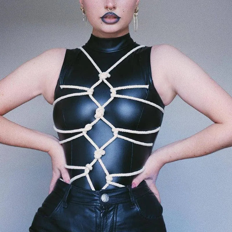 PU Straps Tight Bodysuit