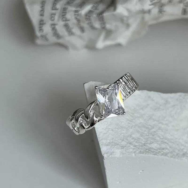 Letter Print Love Heart Diamond Silver Rings