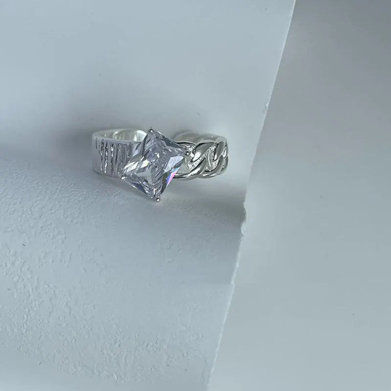 Letter Print Love Heart Diamond Silver Rings
