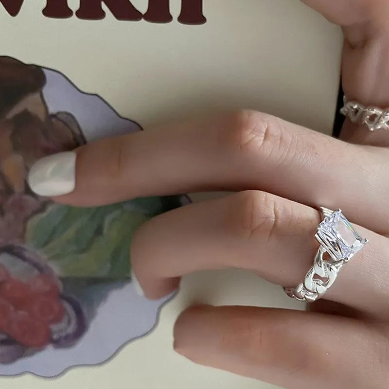 Letter Print Love Heart Diamond Silver Rings