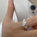Letter Print Love Heart Diamond Silver Rings