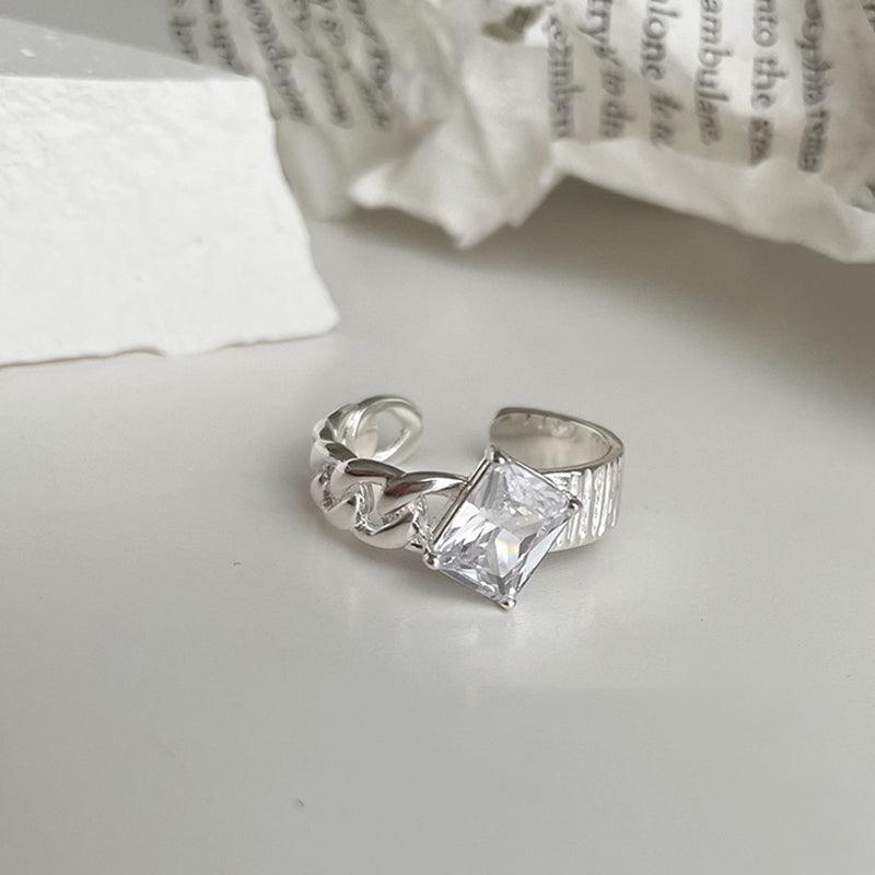 Letter Print Love Heart Diamond Silver Rings