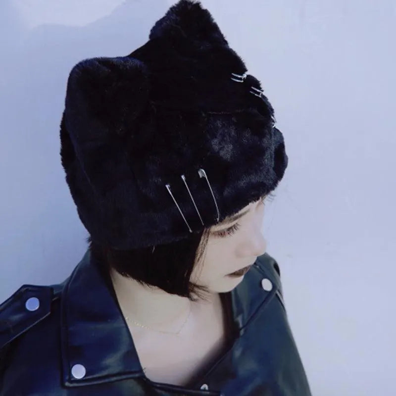 Handmade Plush Cat Ear Punk Cross Plush Hat