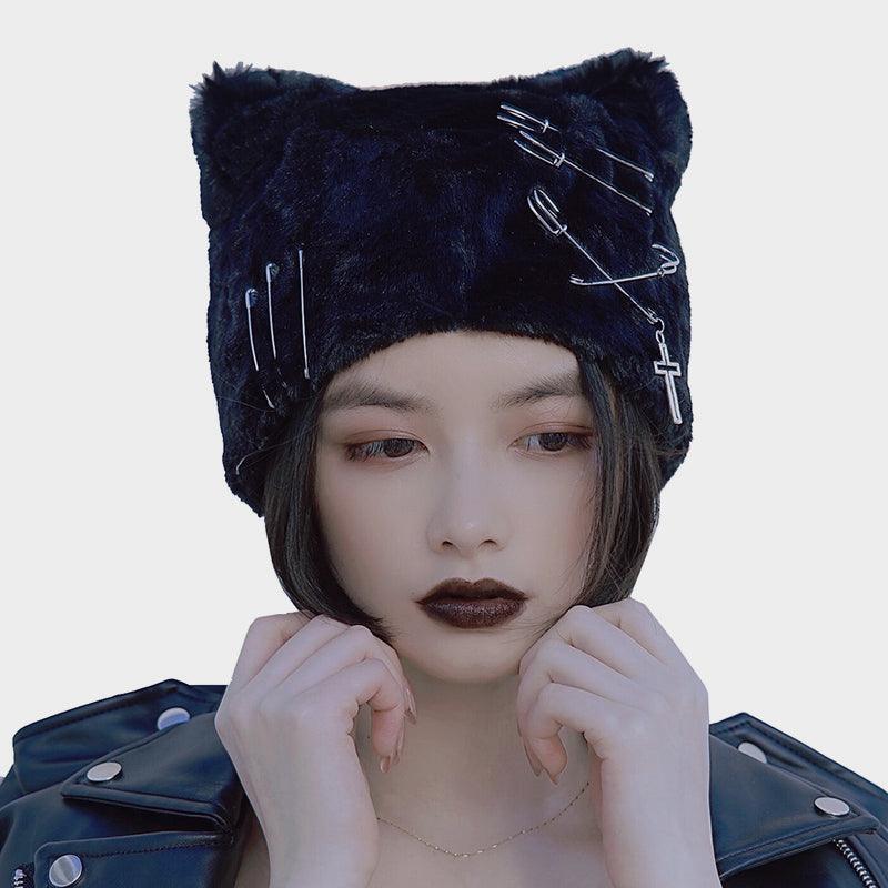 Handmade Plush Cat Ear Punk Cross Plush Hat